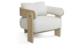 Butaca moderna de madera y bouclé beige Agra Menhir