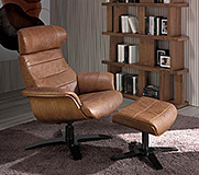 Sillón giratorio Relax moderno cuero y nogal