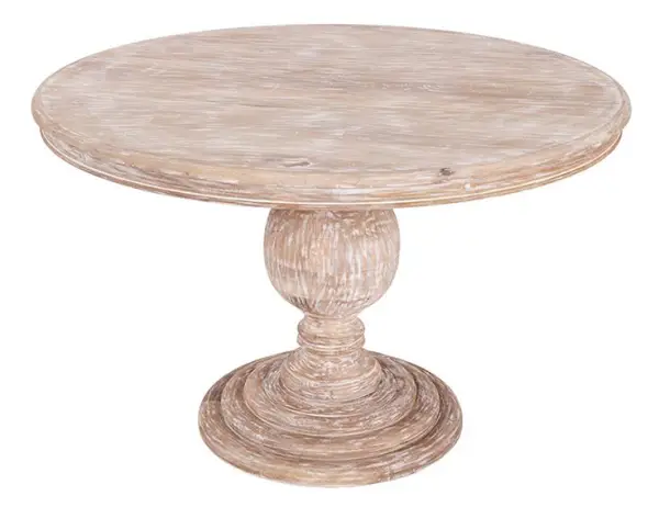 Mesa de comedor redonda tallada patina mango