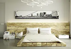 Cabecero y cama madera centenaria Tatami Firet