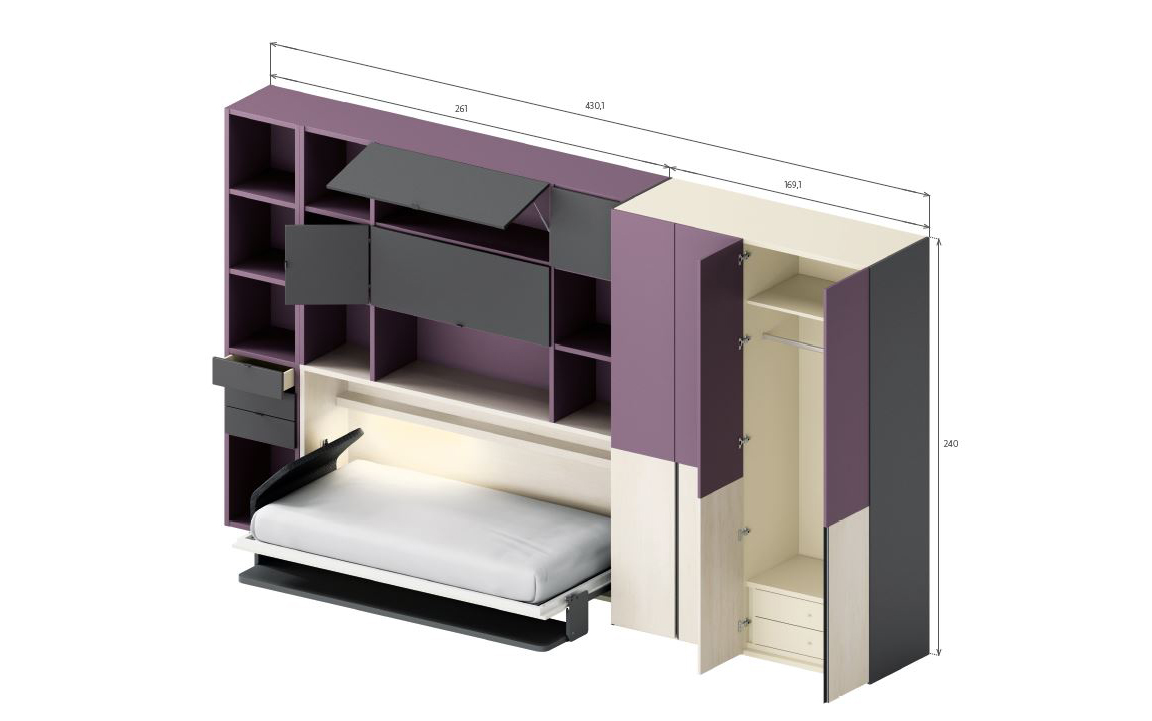 Cama abatible horizontal con mesa plegable en la cama Boston