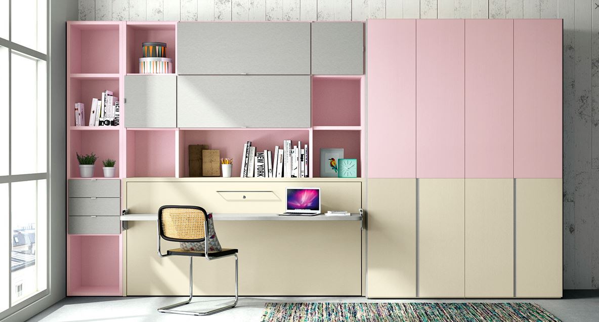 Cama abatible horizontal con mesa plegable en la cama Boston