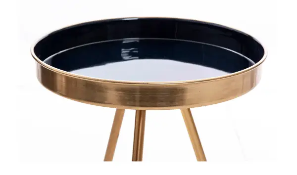 Mesa auxiliar azul oscuro y latón brillante