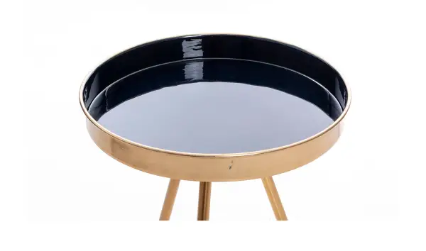 Mesa auxiliar azul oscuro y latón brillante