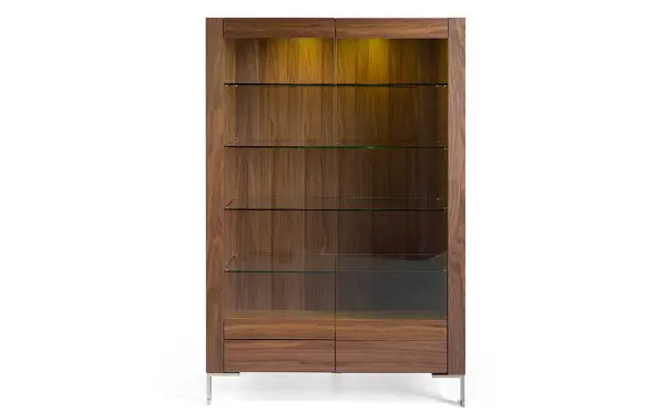 Vitrina 2 puertas nogal y cristal con led