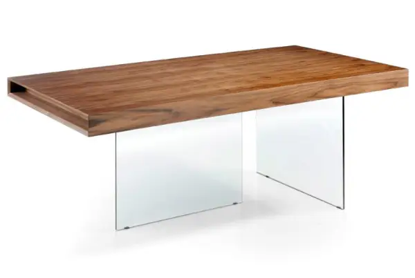 Mesa de comedor nogal y cristal Petir