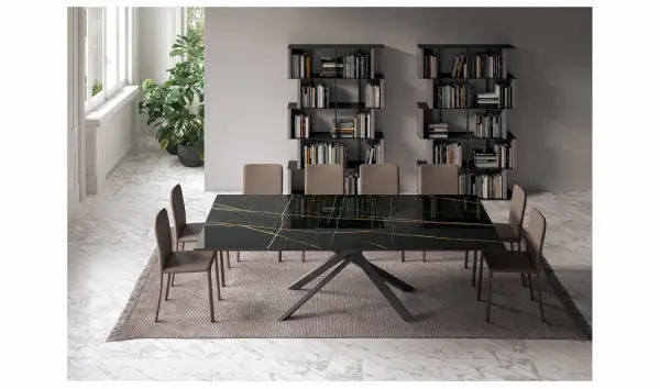 Mesa de comedor extensible cristal efecto marmol 4x4 Ozzio