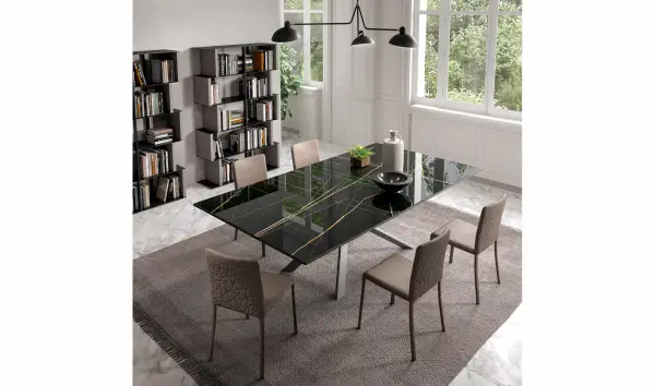 Mesa de comedor extensible cristal efecto marmol 4x4 Ozzio