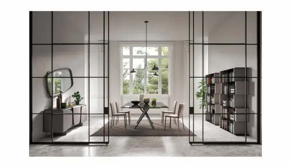 Mesa de comedor extensible cristal efecto marmol 4x4 Ozzio