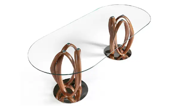 Mesa de comedor ovalada nogal y cristal Taveli