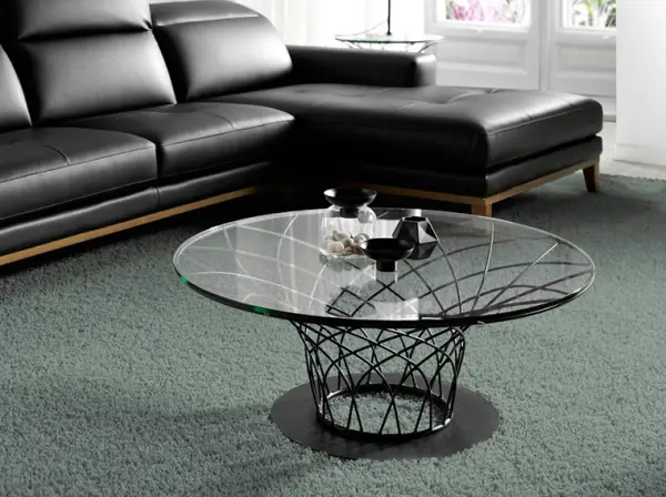 Mesa de centro redonda acero y cristal Kadom