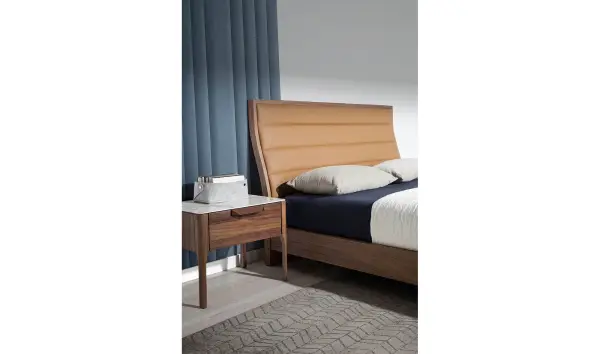 Cama moderna nogal y piel Vitale para colchón 150x200