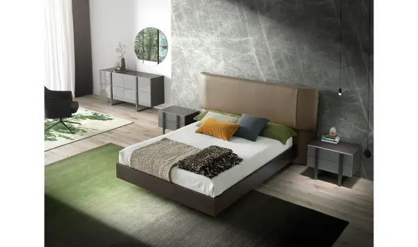 Cama moderna roble y piel Lia para colchón 150x200