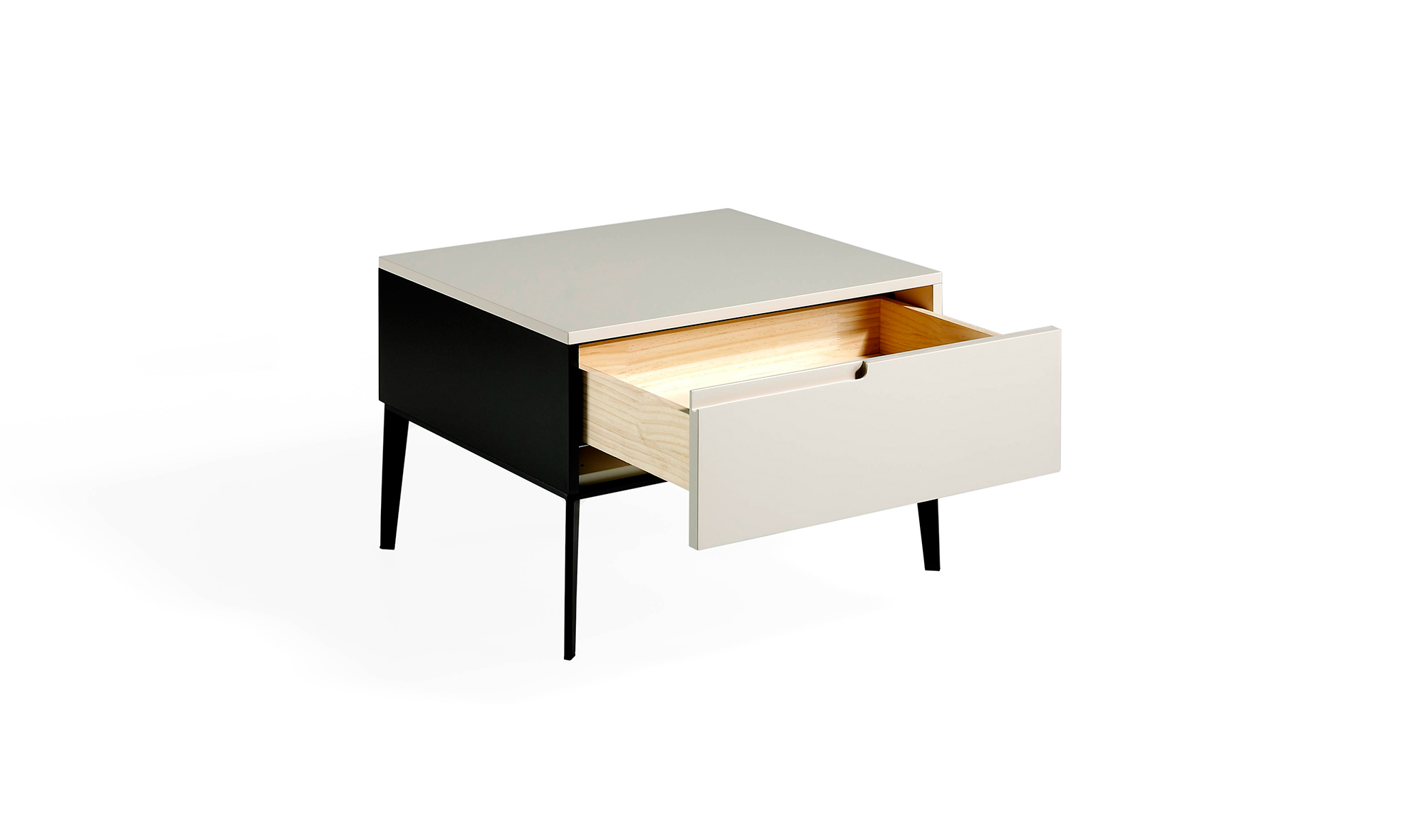 Mesa de noche lacada y acero maderana Elda