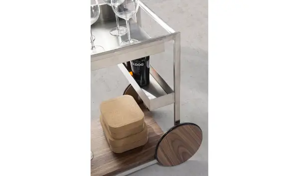 Carrito minibar moderno nogal y acero Leonardo
