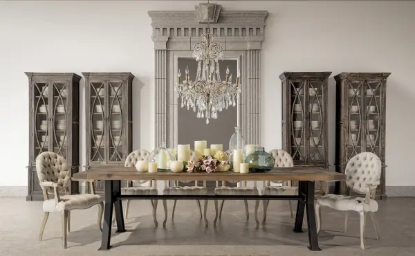 Mesa de comedor industrial en pino reciclado Minsk