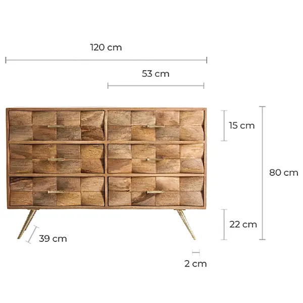 Cómoda 6 cajones de madera natural