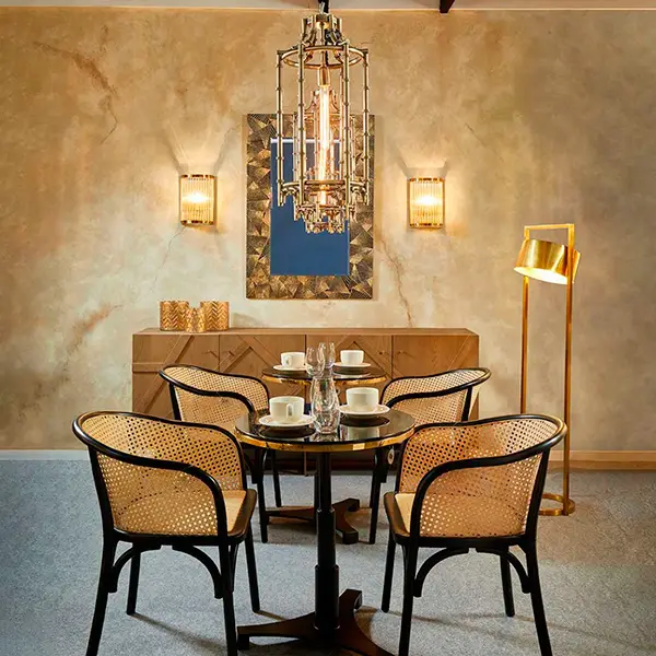 Mesa de comedor redonda Vintage metal y cristal