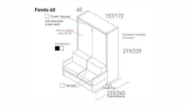 Cama abatible convertible en sofá Perdis