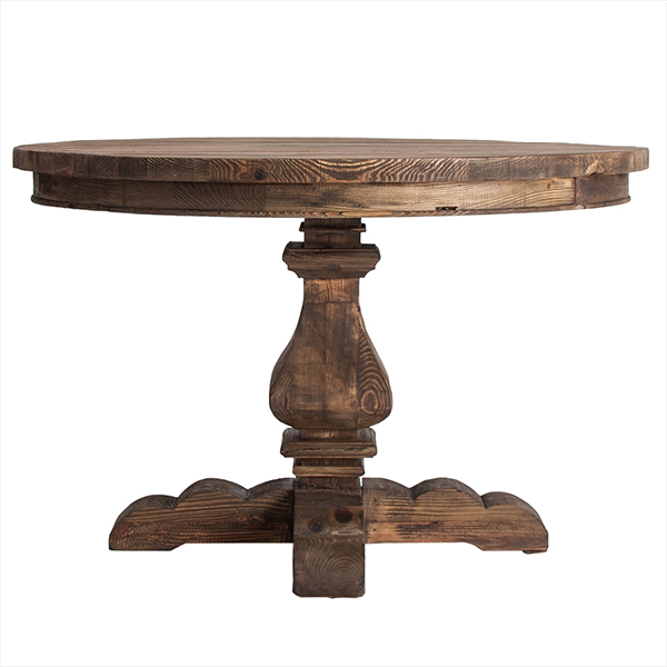Mesa de comedor redonda fija de pino reciclado