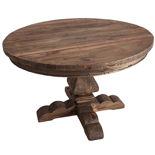 Mesa de comedor redonda fija de pino reciclado