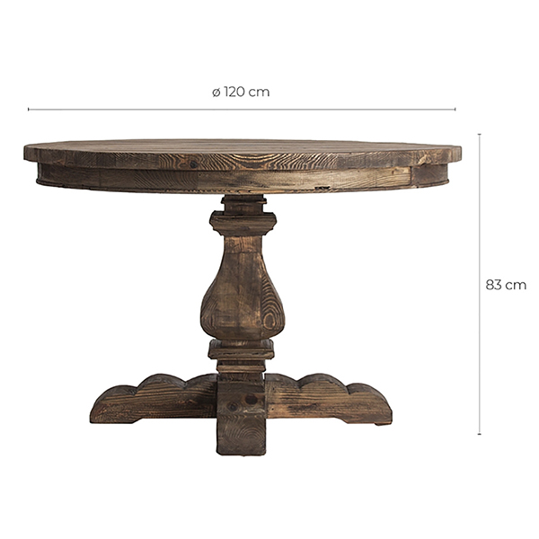 Mesa de comedor redonda fija de pino reciclado