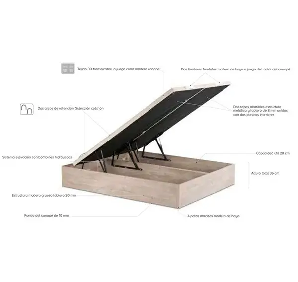 Canapé de madera con la tapa partida modelo 500