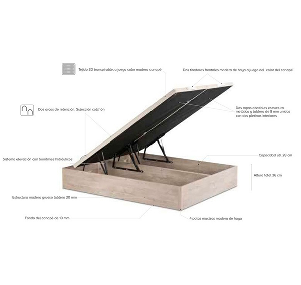 Canapé de madera con la tapa partida modelo 500