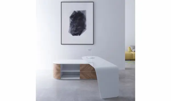 Mesa de escritorio nogal y blanco 4 puertas Kaniver