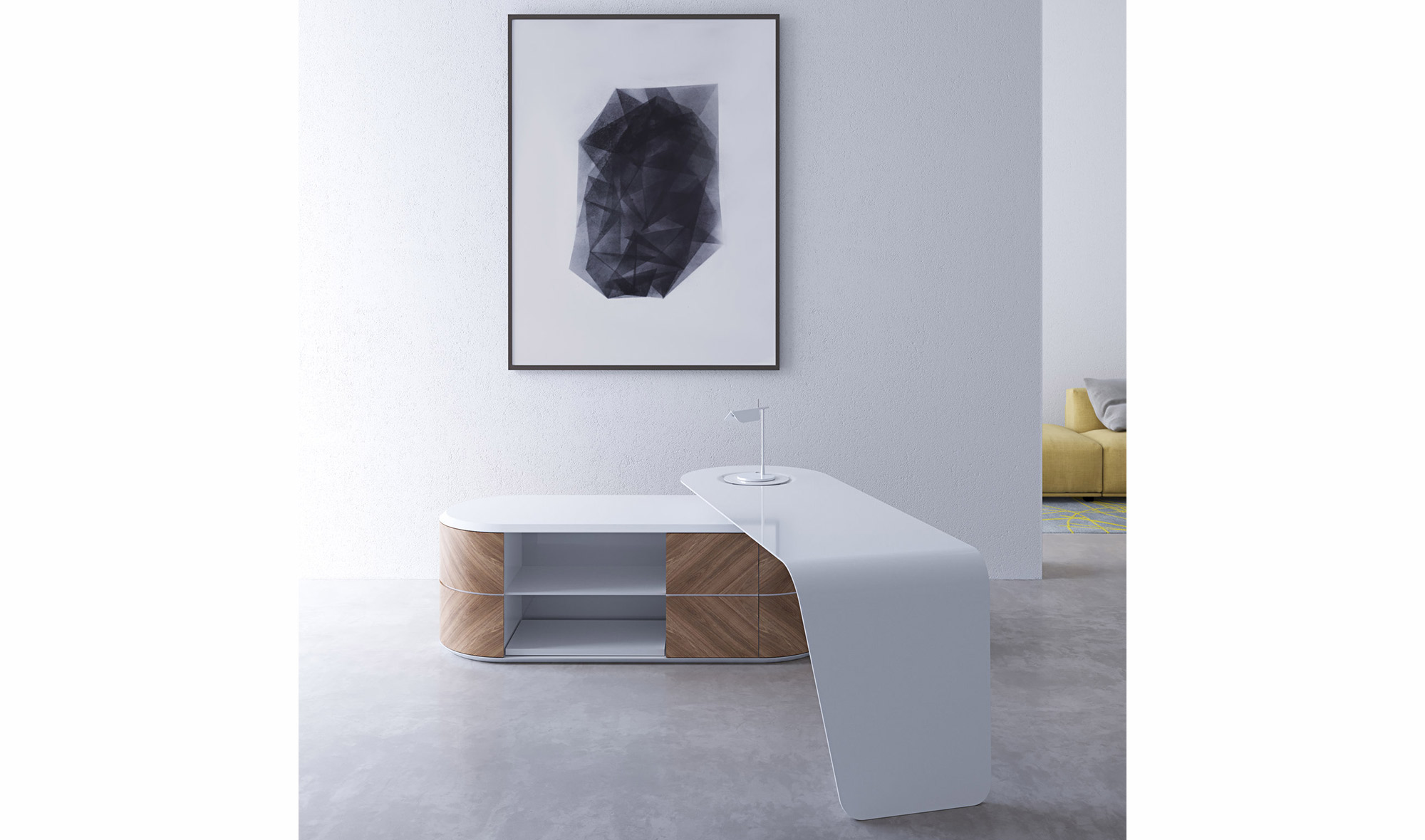 Mesa de escritorio nogal y blanco 4 puertas Kaniver