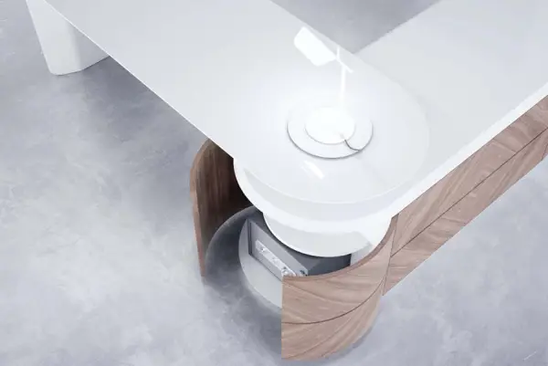Mesa de escritorio nogal y blanco 4 puertas Kaniver