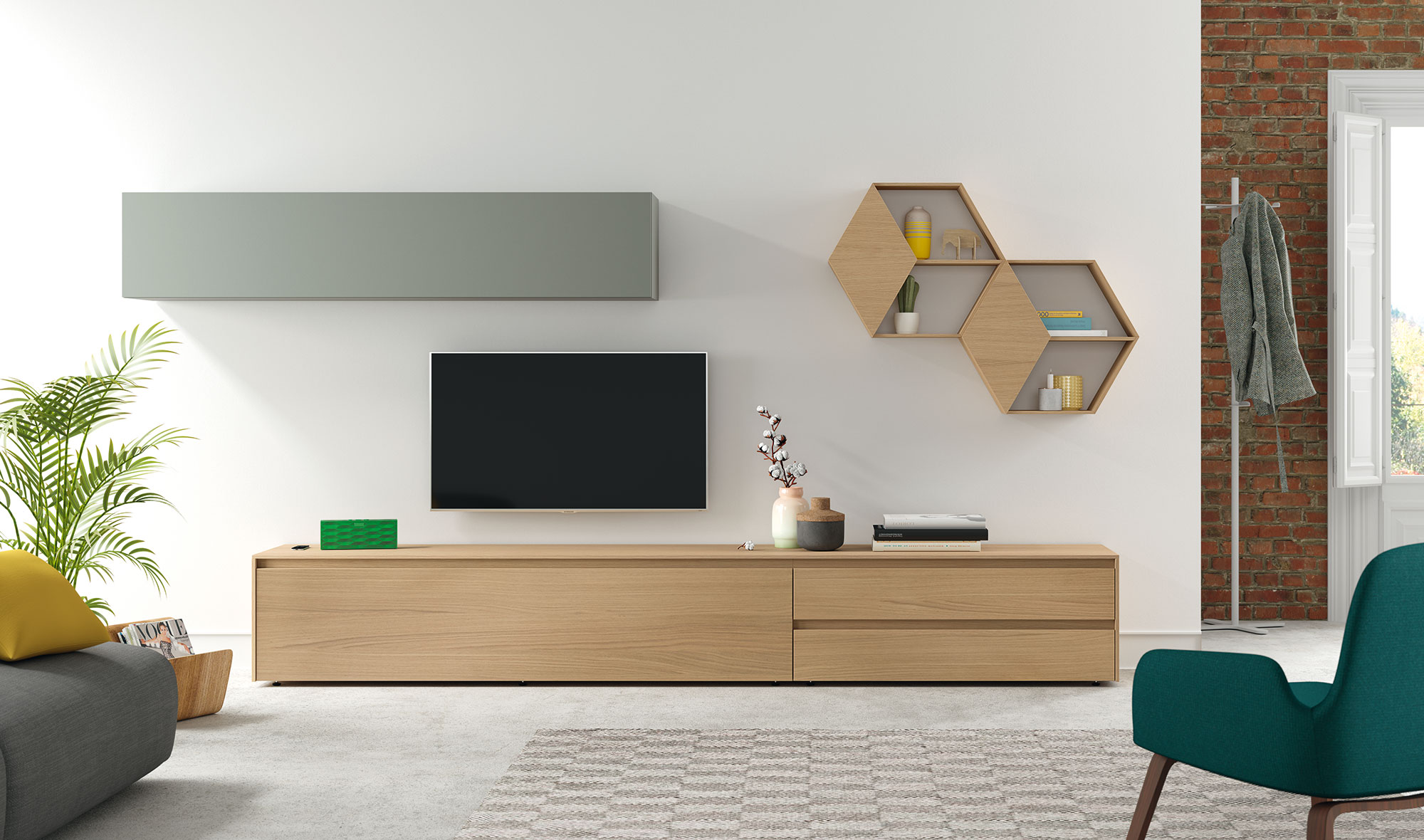 Mueble TV Blanco y Roble Gibbons 