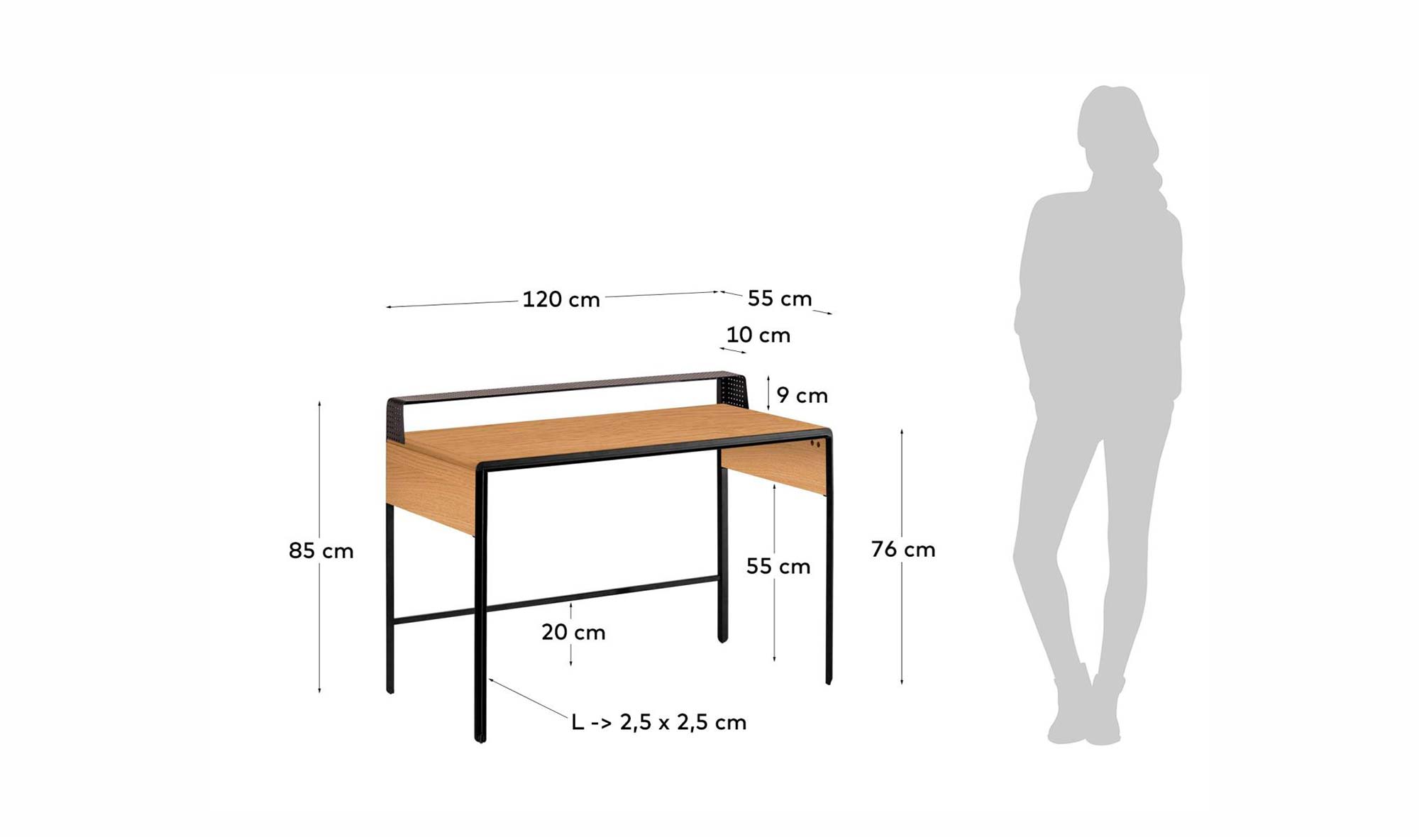 Mesa de escritorio roble industrial Dynaria