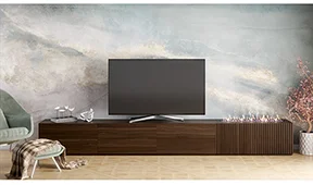Mesa de televisión 4 puertas abatible chimenea alistonada nogal Mantua