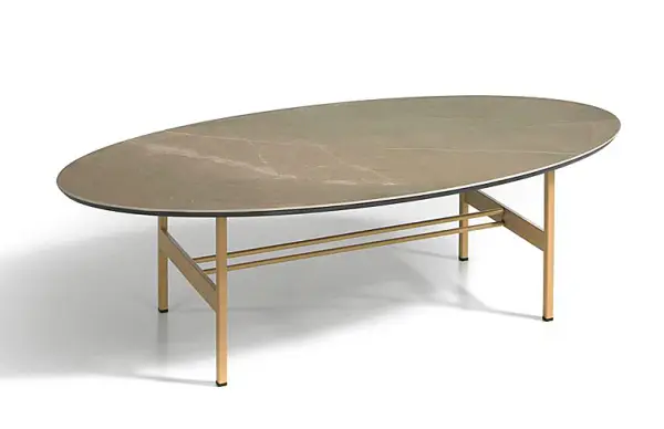 Mesa de centro oval porcelánica y metal