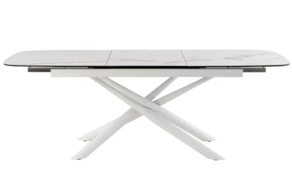 Mesa de comedor oval extensible porcelánica blanca 180 cms.