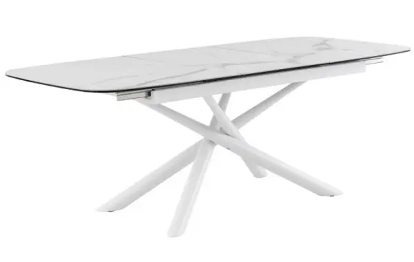 Mesa de comedor oval extensible porcelánica blanca 180 cms.