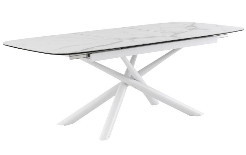 Mesa de comedor oval extensible porcelánica blanca 180 cms.