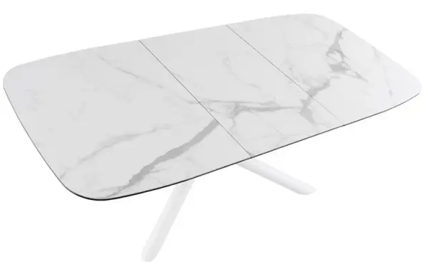 Mesa de comedor oval extensible porcelánica blanca 180 cms.