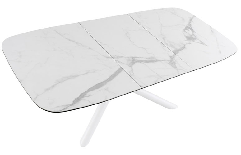 Mesa de comedor oval extensible porcelánica blanca 180 cms.