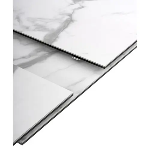 Mesa de comedor oval extensible porcelánica blanca 180 cms.