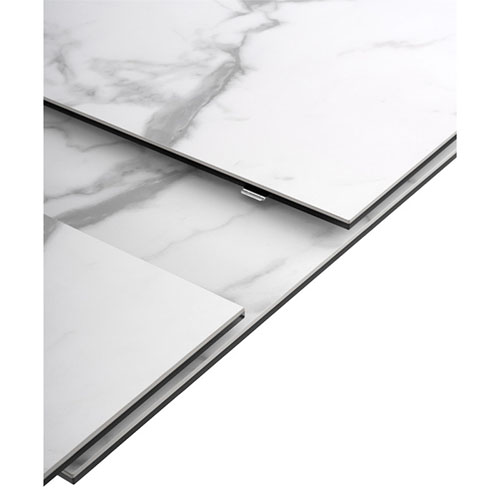 Mesa de comedor oval extensible porcelánica blanca 180 cms.