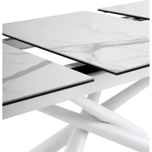 Mesa de comedor oval extensible porcelánica blanca 180 cms.