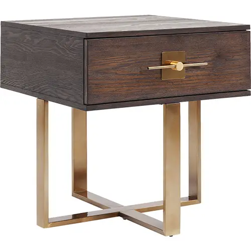 Mesa de noche madera y metal dorado Osaka