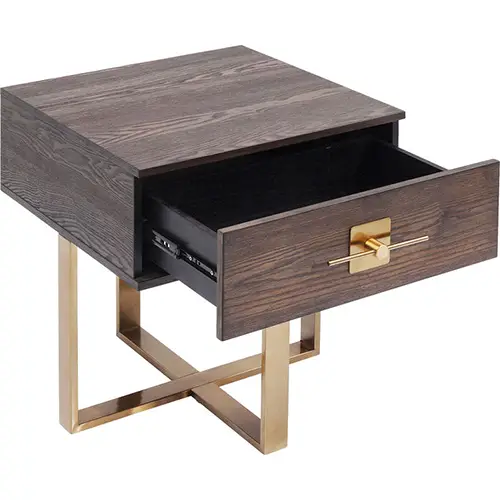 Mesa de noche madera y metal dorado Osaka