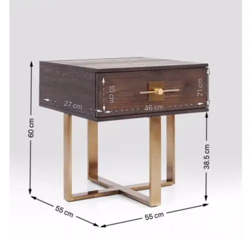 Mesa de noche madera y metal dorado Osaka