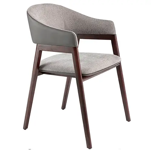 Silla tapizada en tela y piel sintética y madera color nogal