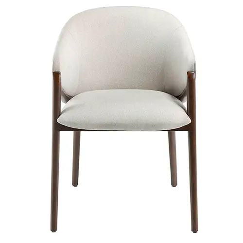 Silla orgánica tapizada en tela y piel sintética y madera color nogal