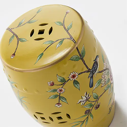 Taburete chino amarillo pajaros y ramas