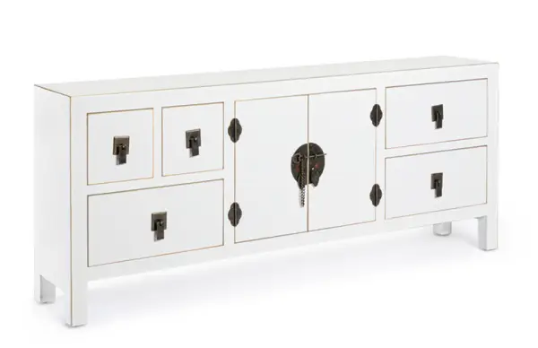Mueble TV 2 puertas 5 cajones pechino blanco